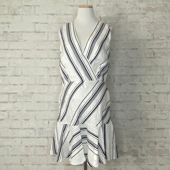 Ted Baker London | Aliicee White Stripe Linen Sleeveless Mini Dress - Picture 1 of 5